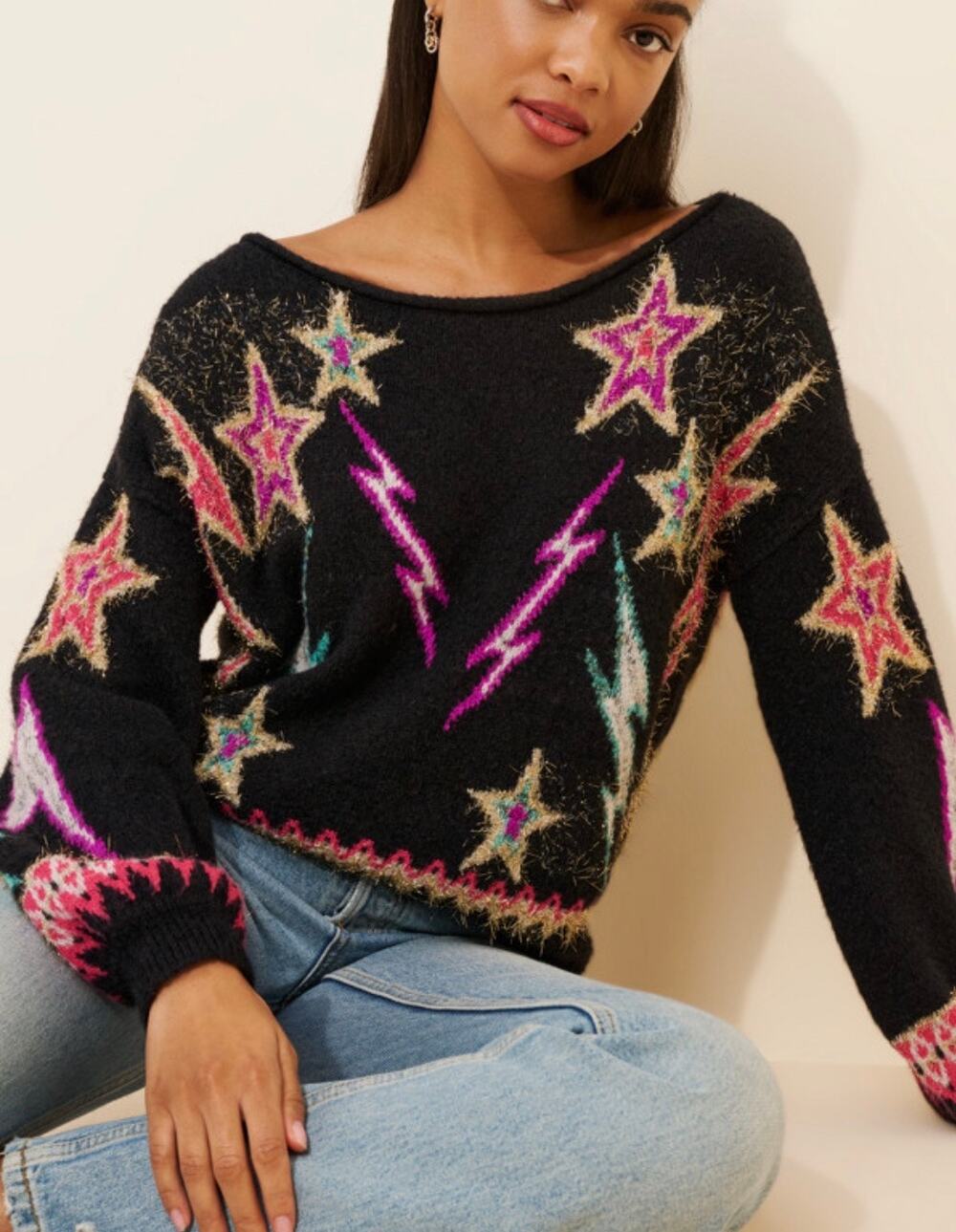 Anthropologie Pilcro Black Sparkle Star  Sweater Sz S N